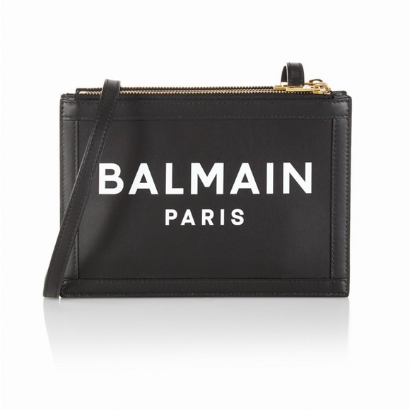 BALMAIN B-ARMY THREE COMPARTMENT BLACK LEATHER LOGO PRINT BAG CLUTCH CROSSBODY - Picture 2 of 16